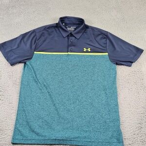 Under Armour Playoff Polo Shirt Mens Medium Blue Colorblock HeatGear Golf Loose